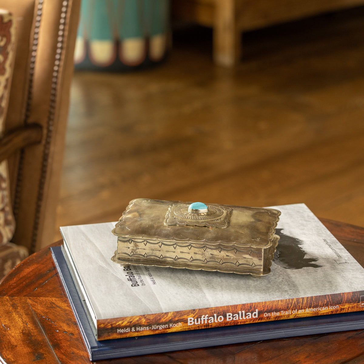 STAMPED RECTANGULAR CONCHO BOX W- TURQ WJA-037