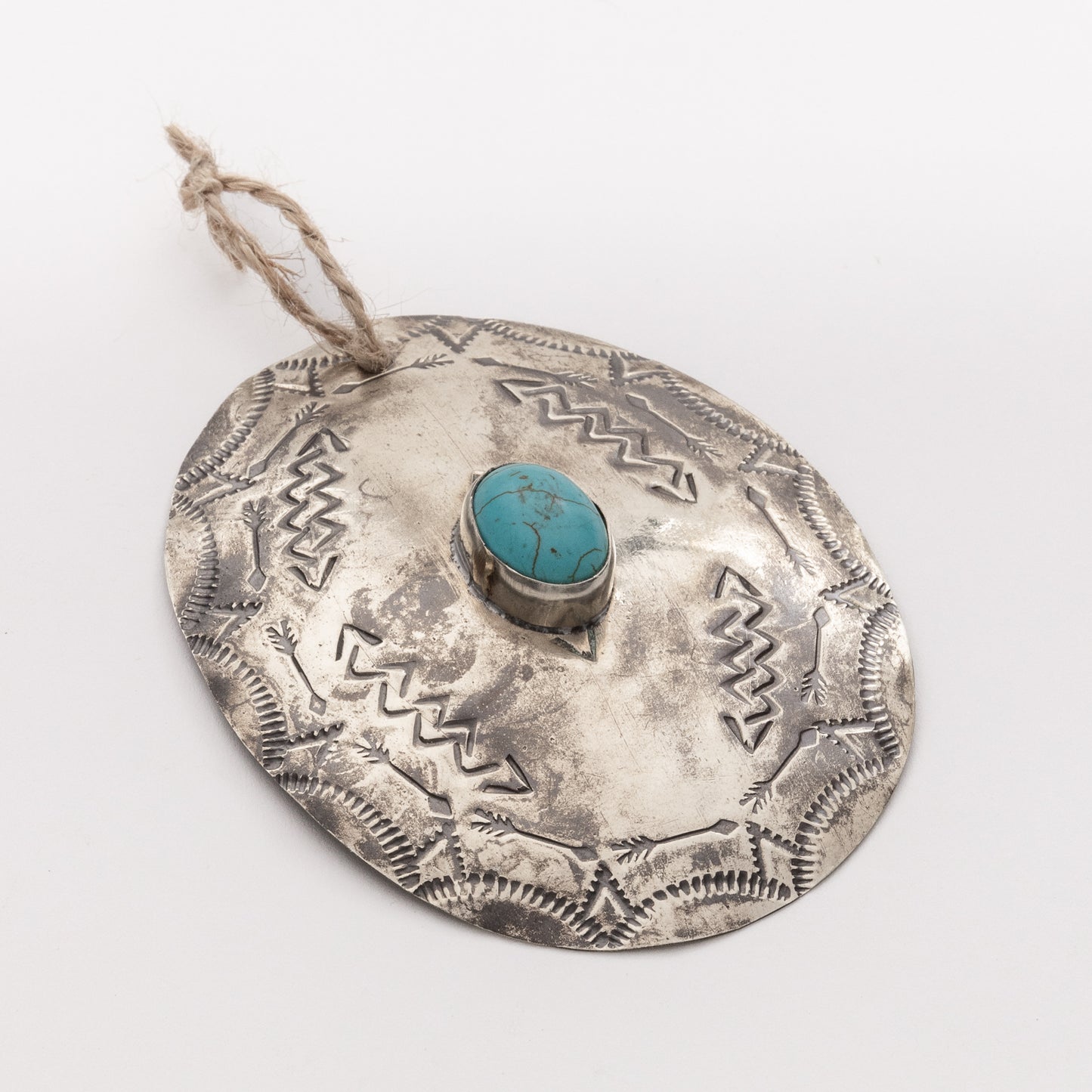 OVAL SILVER ORNAMENT W- TURQ WJA-060-4-T-SL