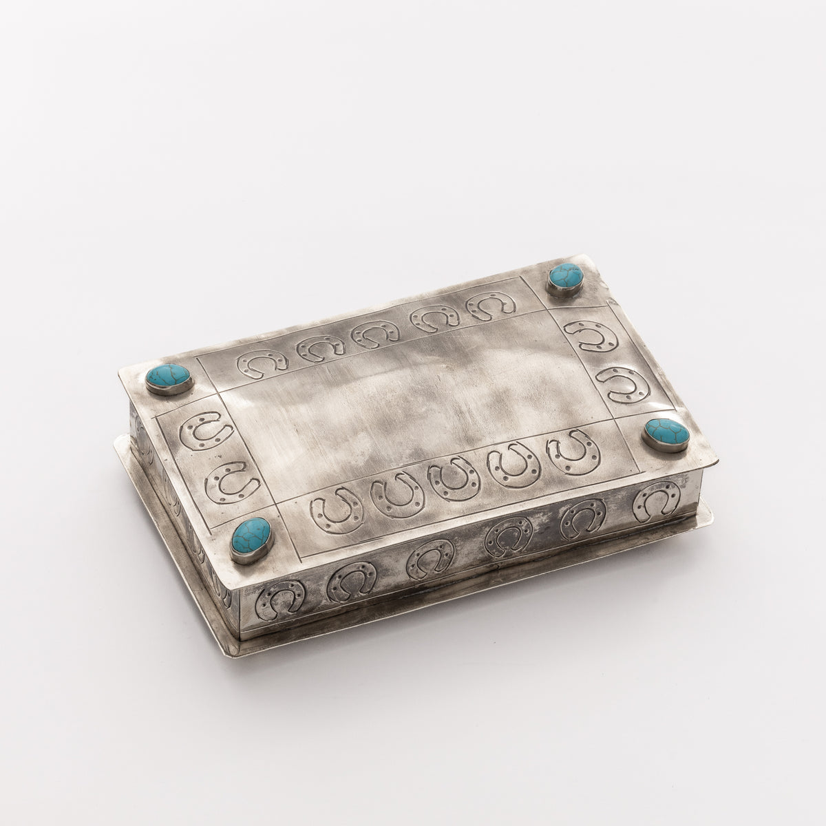 STAMPED HORSESHOE BOX W- TURQ WJA-003