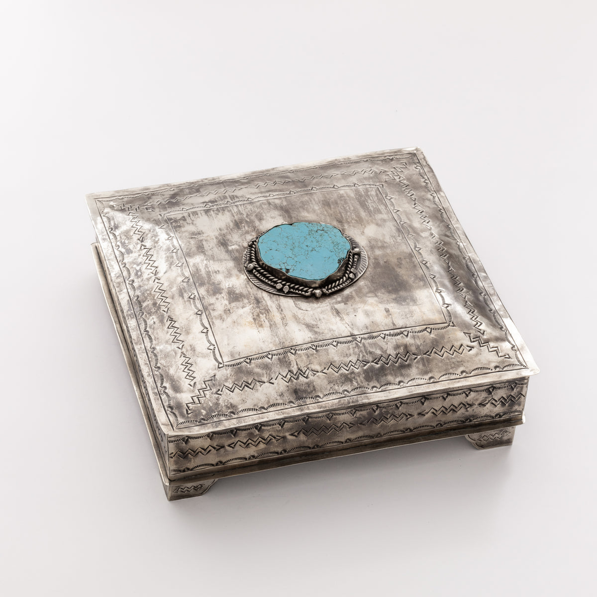 LARGE STAMPED SQ. BOX W- TURQ WJA-008-T