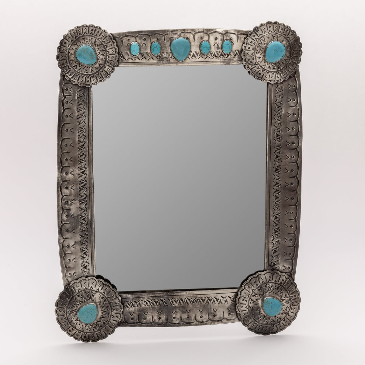 LARGE STAMPED VANITY MIRROR W- TURQ WJA-009-T