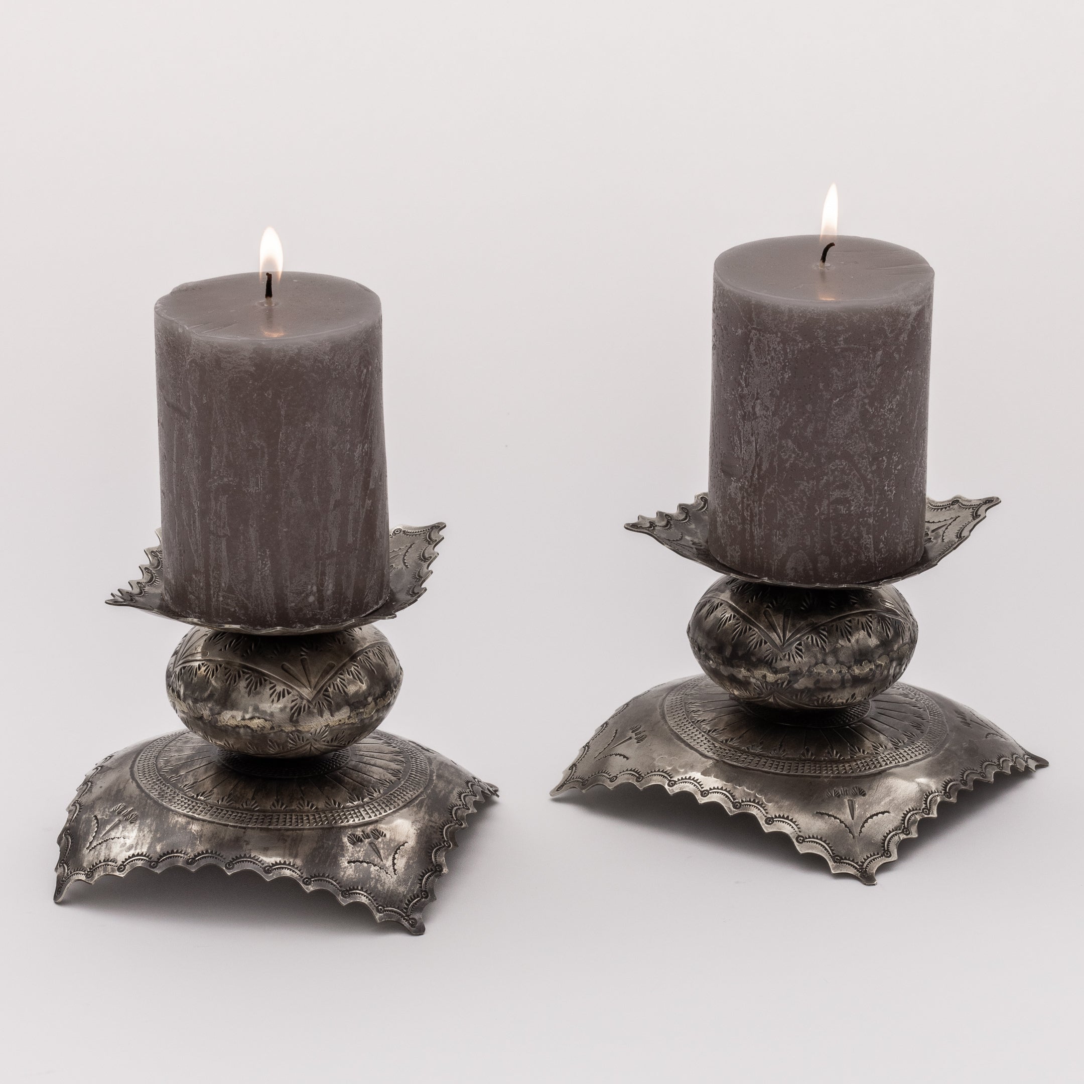 WJA-011-S SHORT PAIR- STAMPED CANDLE HOLDERS