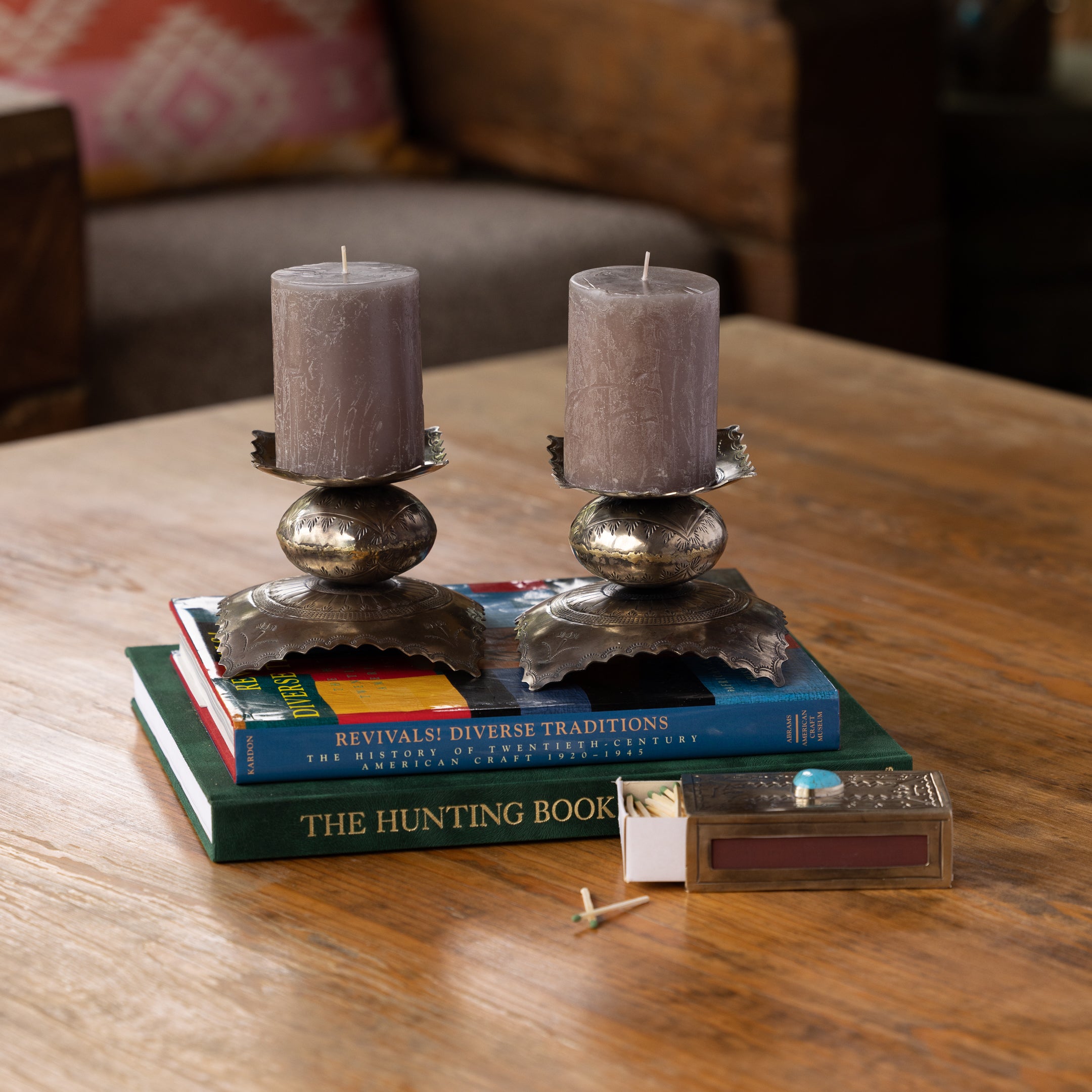 SHORT PAIR- STAMPED CANDLE HOLDERS