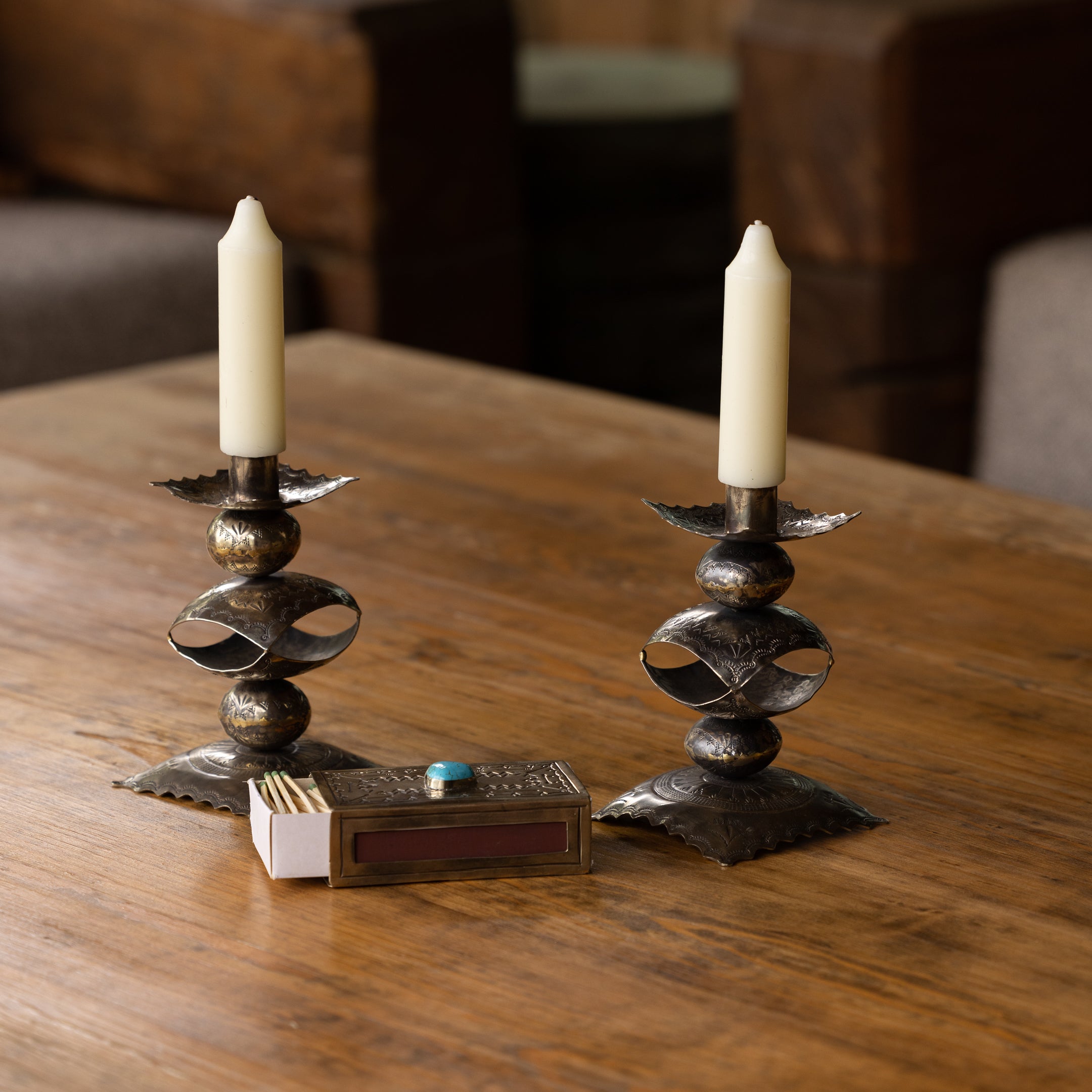 WJA-011 TALL PAIR- STAMPED CANDLE HOLDERS