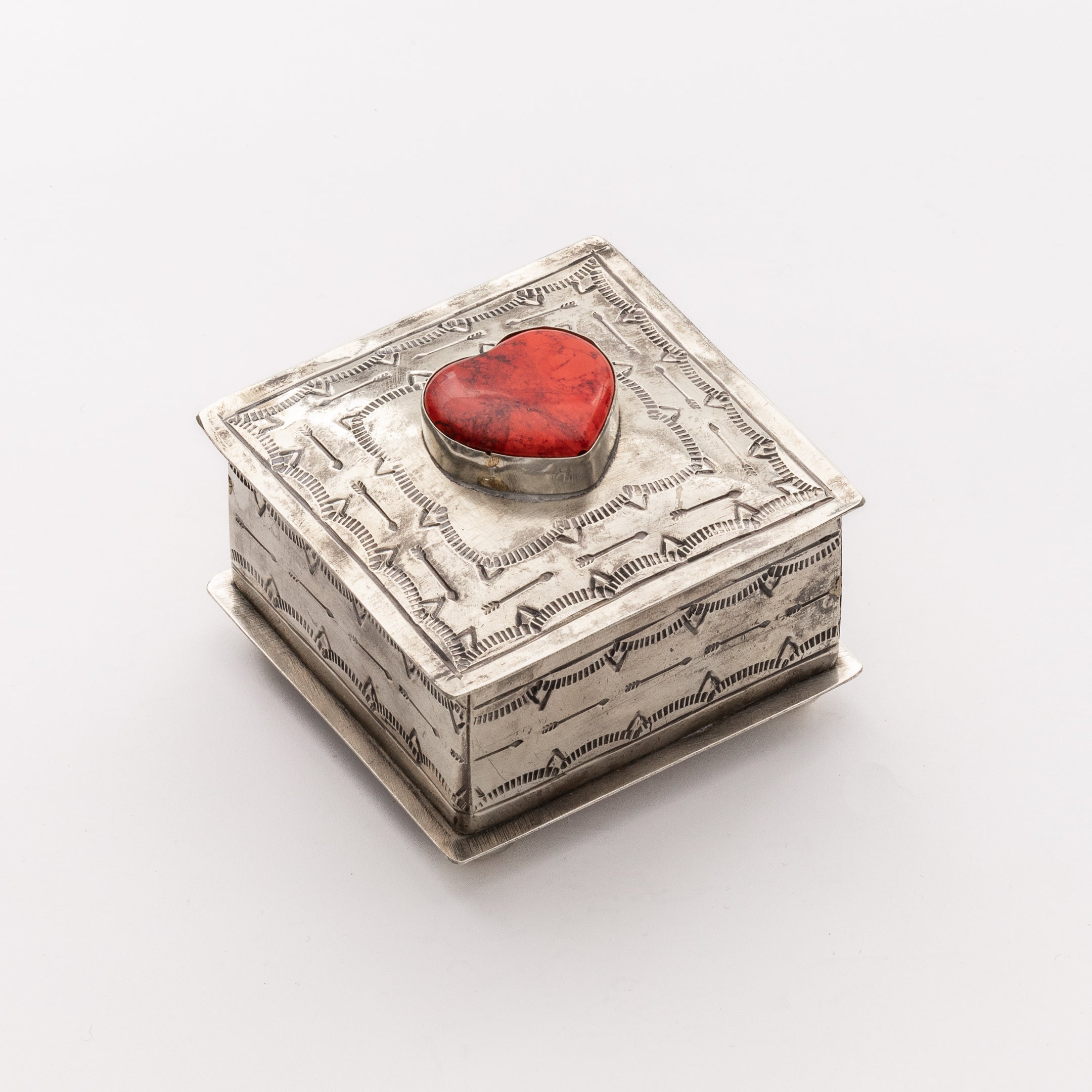SQUARE STAMPED BOX W- CORAL HEART