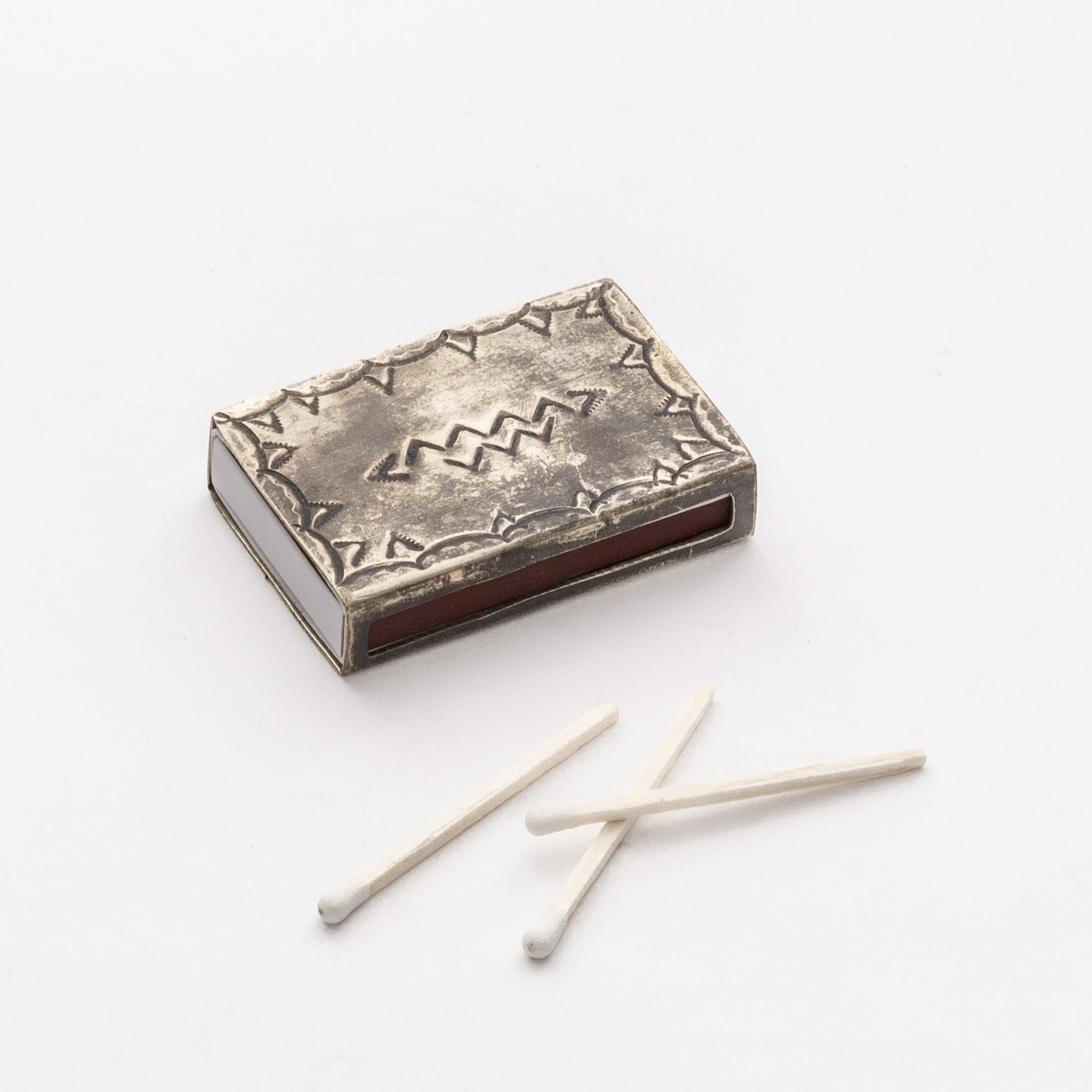 SMALL SILVER STAMPED MATCHBOX