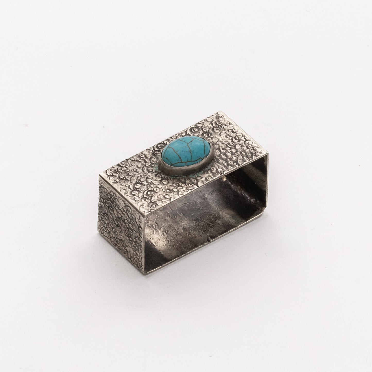 STAMPED NAPKIN RING W- TURQ WJA-027-2
