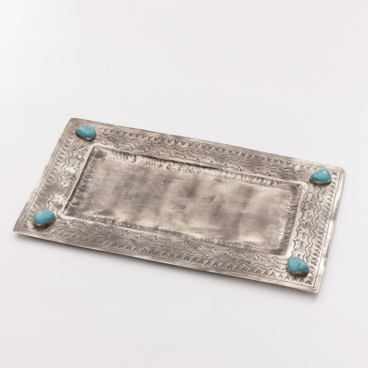 LARGE STAMPED TRAY W- TURQ WJA-029