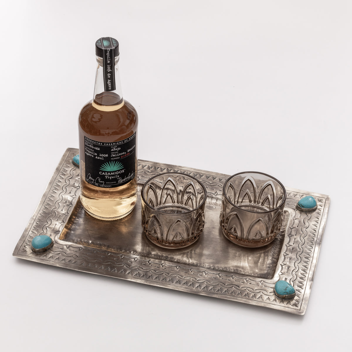 LARGE STAMPED TRAY W- TURQ WJA-029
