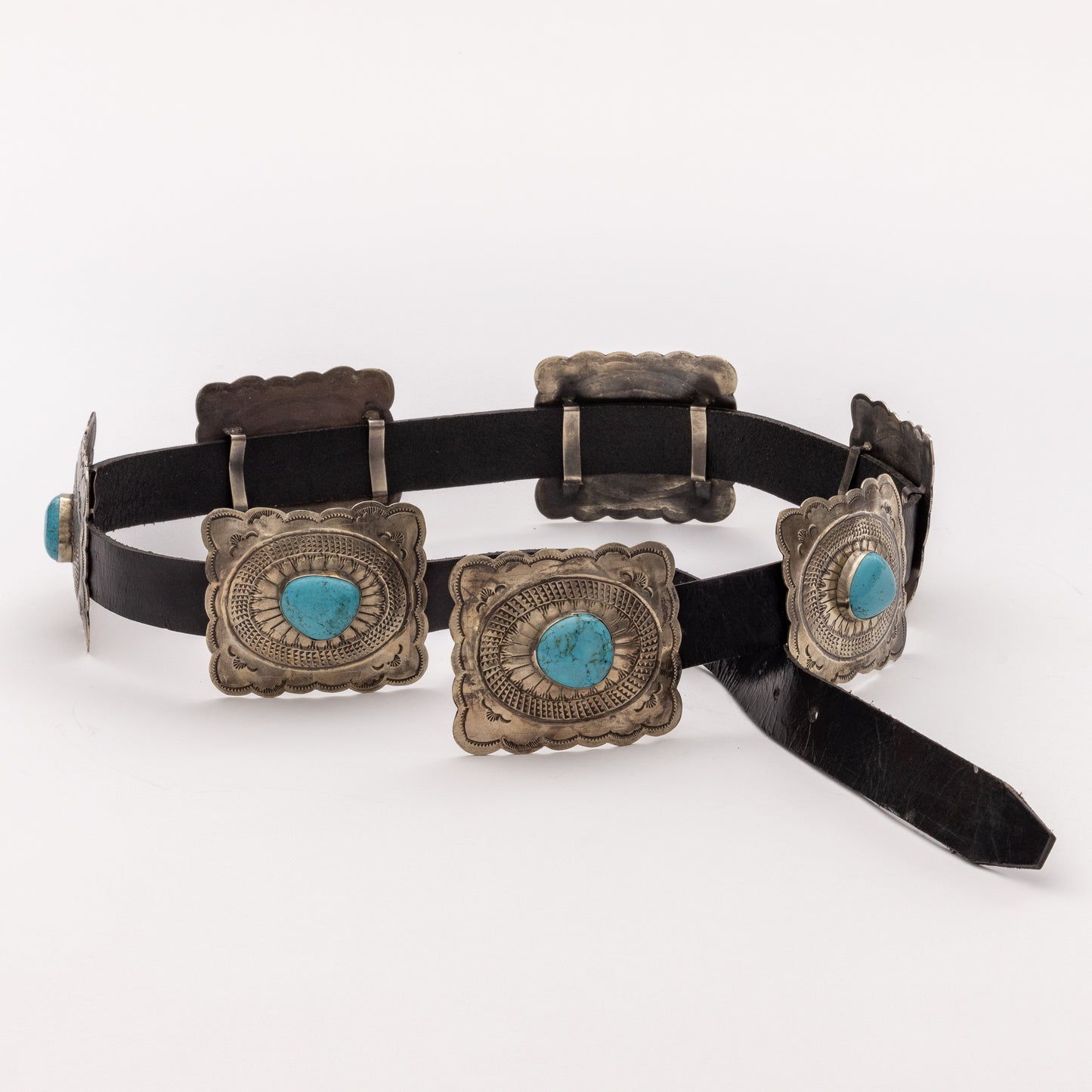 FLUTED CONCHO BELT W- TURQ WJA-034-3
