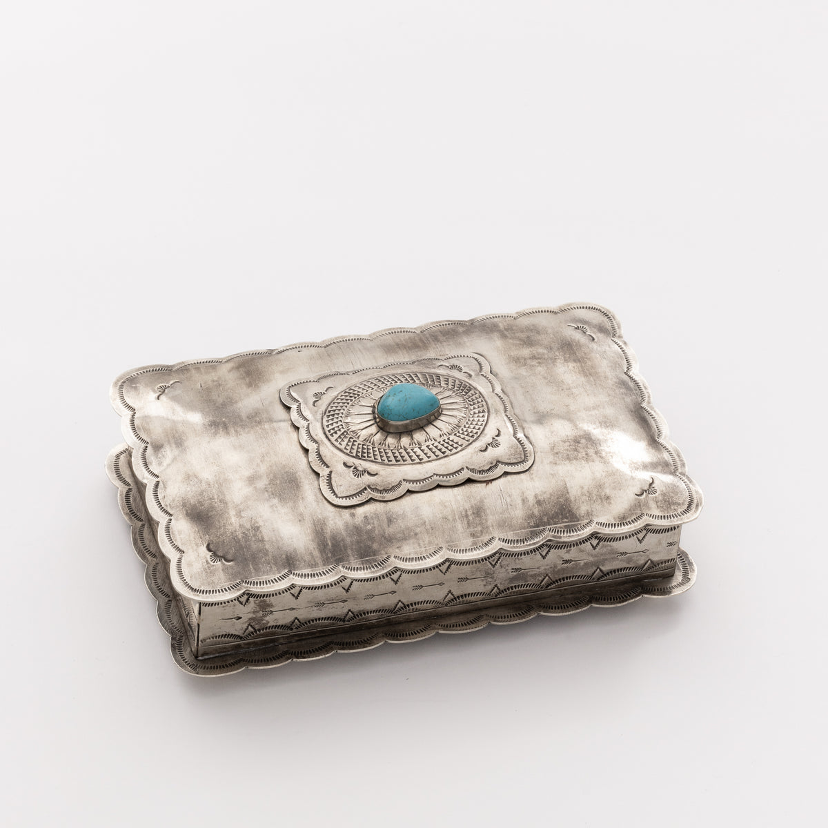 STAMPED RECTANGULAR CONCHO BOX W- TURQ WJA-037