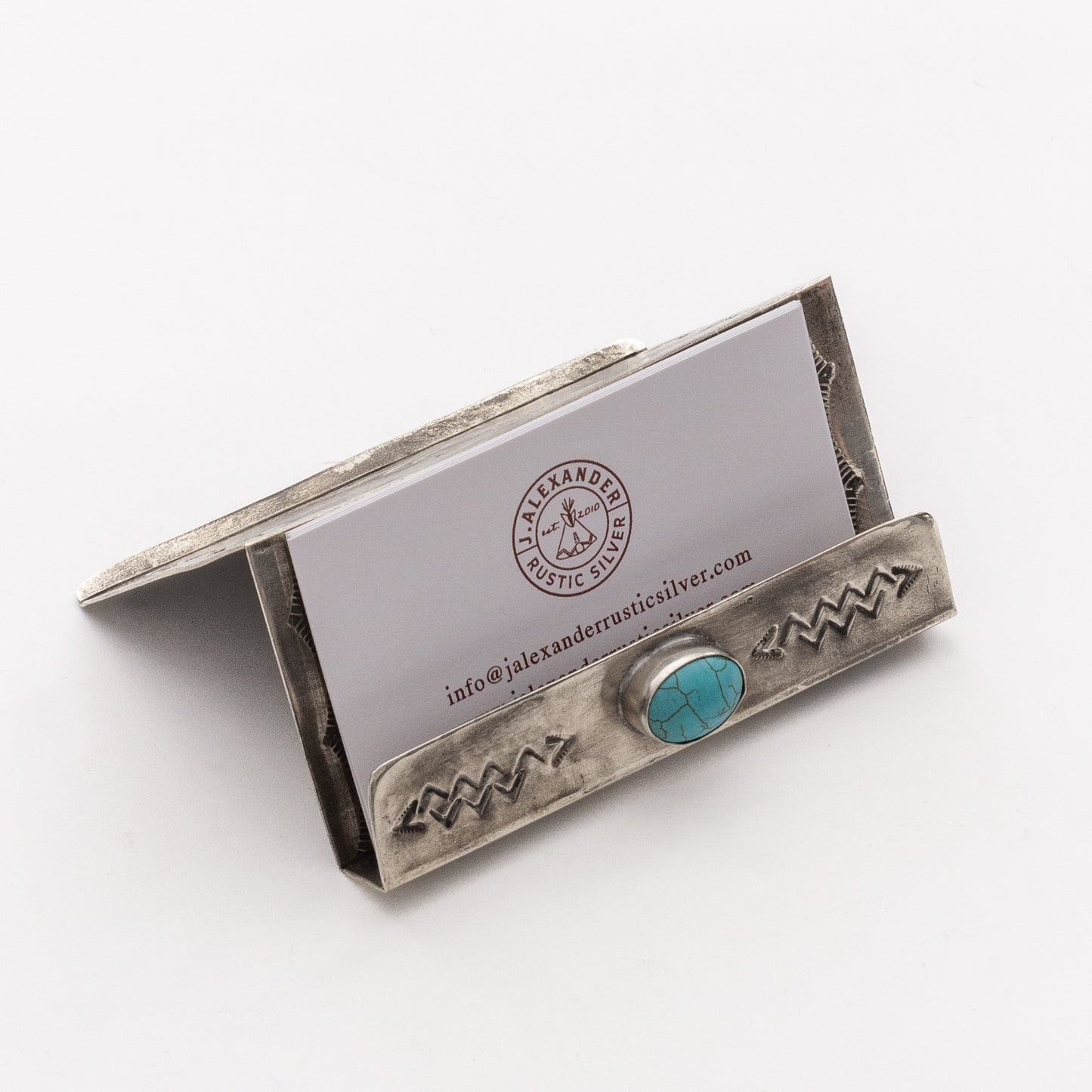 STAMPED BUSINESS CARD HOLDER W- TURQ WJA-080-1