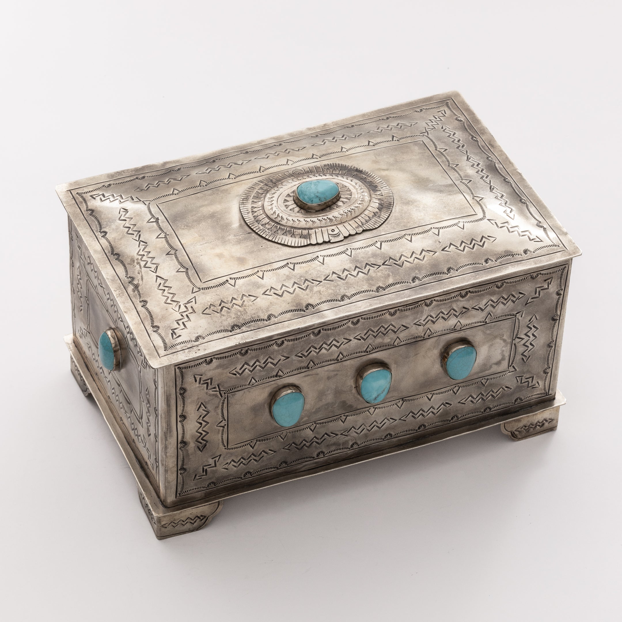 Alexander Rustic Silver Box 9 STONE BOX W- TURQ WJA-082-1-T – J. Alexander Rustic Silver